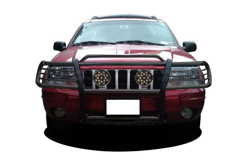 Bumper Guard Black Horse Grille Brush Modular Black Come with Pair of 7.0" Dia.LED Lights with Black Trim Rings Compatible with 1999-2004 Jeep Grand Cherokee-17EB26MA-PLB