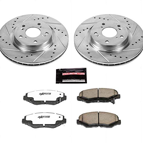 Z26 Carbon Fiber Brake Pads Power Stop K6488-26 Kit with Drilled & Slotted Brake Rotors For Honda CR-V 2012-2016 [Model Specific]