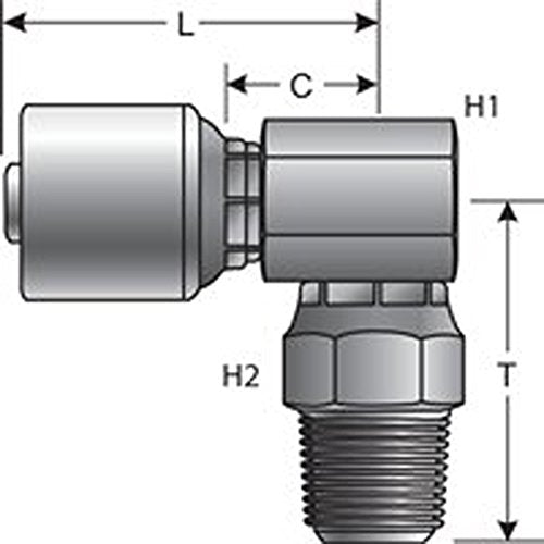 MegaCrimp Gates 8G-8MPX90L Couplings, Male Pipe Swivel, 90 Long Block, NPTF Without 30 Cone Seat, Zinc Plated Carbon Steel, 3.27", 1/2" ID