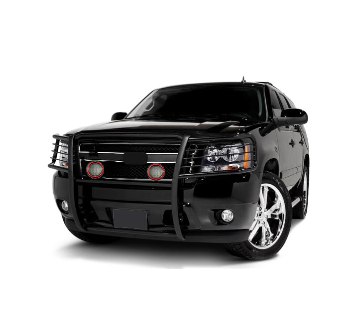 Grille Brush Black Horse Bumper Guard Modular Black Come with Pair of 5.3" LED Lights with Red Trim Rings Compatible with 2007-2013 Avalanche|2007-2014 Suburban 1500/Tahoe-17A037400MA-PLFR