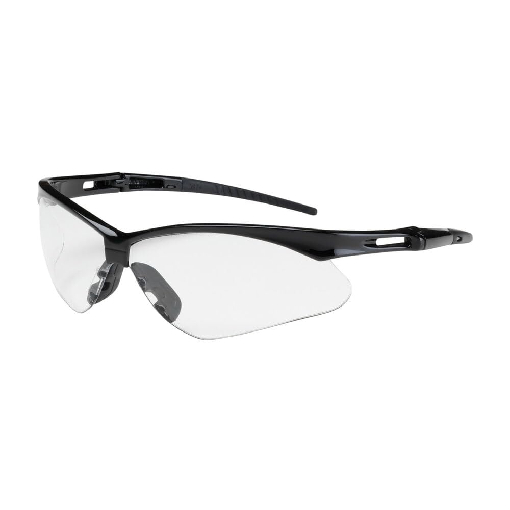 Protective Industrial Products Semi-Rimless Anser Safety Glasses with Black Frame Clear Lens and Anti-Scratch and Anti-Fog Including Neck Cord