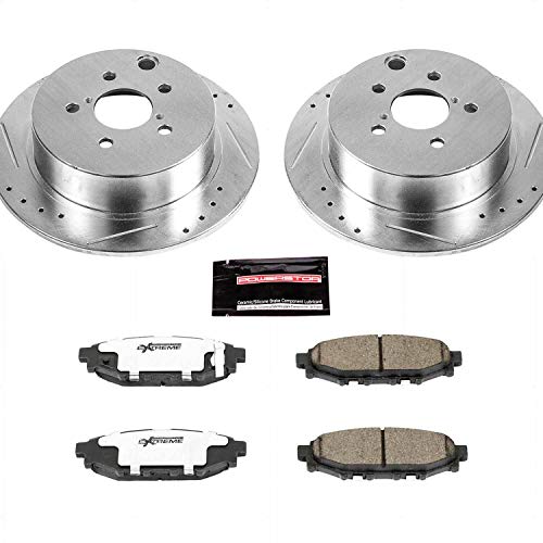 Power Stop K6107-26 Z26 Carbon Fiber Brake Pads Rear with Drilled and Slotted Brake Rotors Kit For 2016-2022 Crosstrek | 2014-2018 Forester 2.5L | 2012-2022 Impreza | 2013-2015 XV Crosstrek