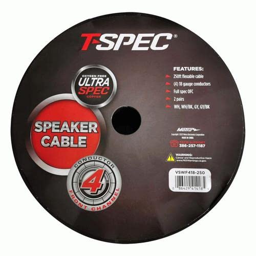 Front Channel Speaker Cable T-SPEC 18 Gauge 4 Conductor (VSWF418-250)
