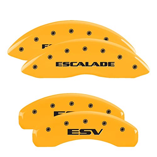 Brake Caliper Covers MGP - Compatible with 2021-2025 Cadillac Escalade, 2023 ESV (Requires 18"+ Wheels) Powder-Coated Finish, 4 PCS Front and Rear (Yellow - Escalade/ESV Engraving)