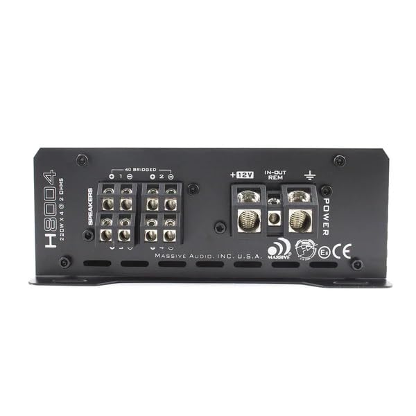 125 Watts RMS x 4 @ 4 Ohm Massive Audio H8004 4 Channel Hippo Series High Performance Amplifier