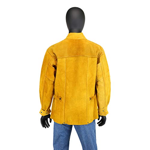 7005 IRONCAT Heat Resistant Split Cowhide Leather Jacket - Large, Kevlar Thread Stitched Welding Jacket in Golden Yellow. Welding Gears