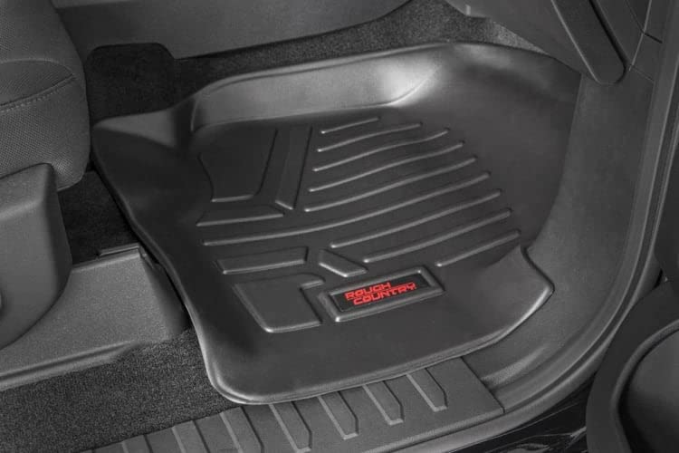 Rough Country Floor Mats All Weather Set for Ford F-150 (2015-2025), F-150 Lightning (2022-2024), Raptor (2017-2025) Bucket Seats - Waterproof, Flexible, Front & Back Set