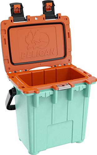 Pelican Elite Cooler 20QT (Seafoam Blue/Orange) | 15 Can or 4 Wine Bottle Capacity with Ice | 2 Day Ice Retention | Guaranteed for Life