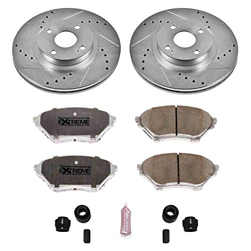 Power Stop K2353-26 Z26 Carbon Fiber Brake Pads Front with Drilled & Slotted Brake Rotors Kit For Mazda Miata 2001-2005 [Model Specific]