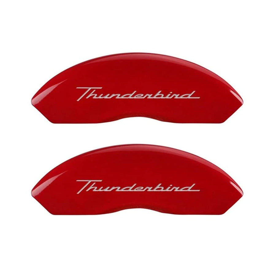 MGP 10086STDBRD Caliper Covers Red Brake Covers Engraved with Silver Tbird (Set of 4)