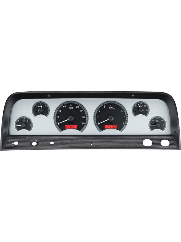 Dakota Digital VHX-64C-PU-S-R Analog Dash Gauge System Compatible with 1964-66 Chevy Pickup Truck Silver Alloy Red Backlighting
