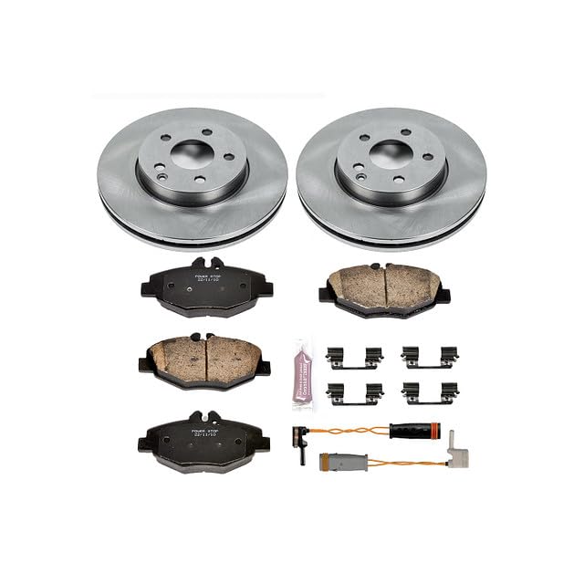 Power Stop Autospecialty KOE5325 Front Replacement Brake Kit-OE Brake Rotors & Ceramic Brake Pads and 2 Front Sensor Wires For Mercedes E320, Mercedes E320, Mercedes E350 [Model Specific]