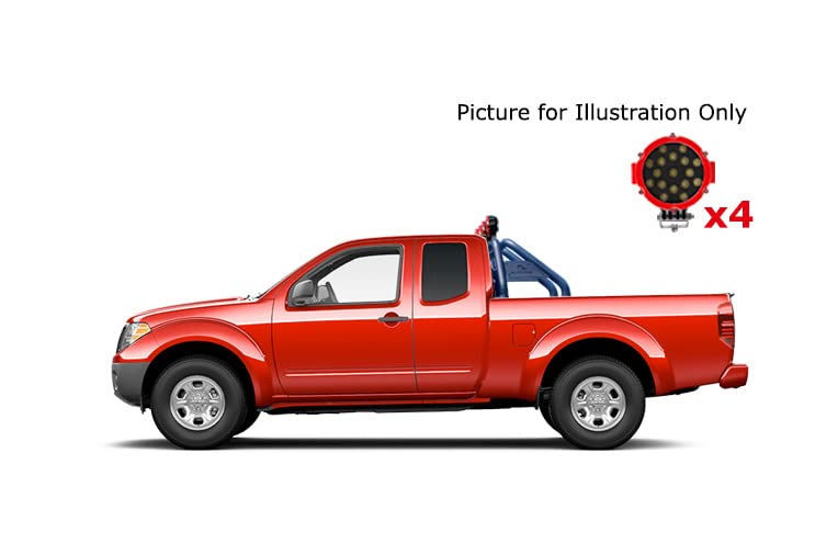 Classic Black Horse Roll Bar Incl. Pair of 7.0" Dia. LED Lights w/Red Trim Rings Compatible with 2005-2021 Nissan Frontier-RB-NIFRB-PLR