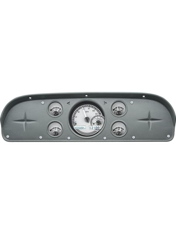 Dakota Digital VHX-57F-PU-S-W Analog Gauge System White Backlighting Compatible with 1957-60 Ford Pickup Truck Silver Alloy