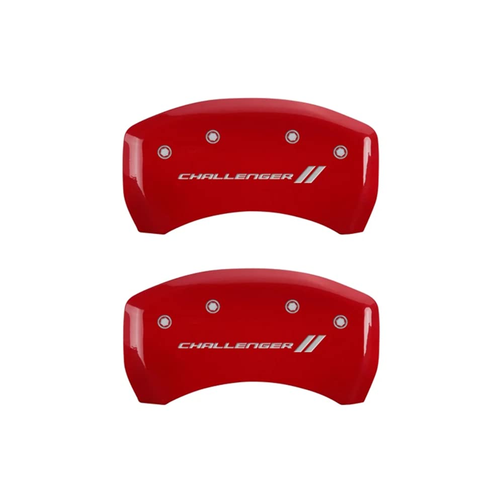 Brake Caliper Covers for 2011-2023 Dodge Challenger & 2011-2023 Dodge Charger - MGP Caliper Covers (Requires Dual Piston Front Caliper) Front and Rear Set - Engraved CHALLENGER // Logo (Red)