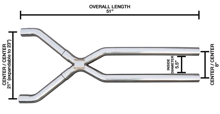 Pypes Exhaust 2-1/2" Diameter XVF10 Narrow Lower Legs Universal X-Pipe 409 Stainless Steel