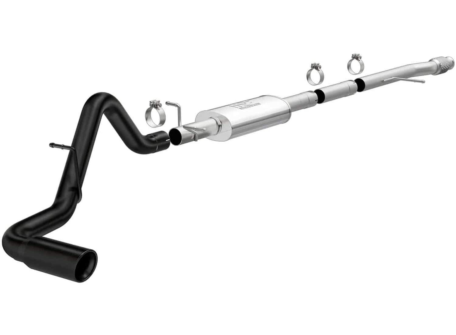 Cat-Back MagnaFlow Performance Exhaust System 19470 - Street Series, Stainless Steel 3in Main Piping, Single Passenger Side Rear Exit, Black Coated 4in Exhaust Tip - Truck Performance Exhaust Kit