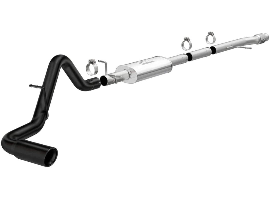 Cat-Back MagnaFlow Performance Exhaust System 19470 - Street Series, Stainless Steel 3in Main Piping, Single Passenger Side Rear Exit, Black Coated 4in Exhaust Tip - Truck Performance Exhaust Kit