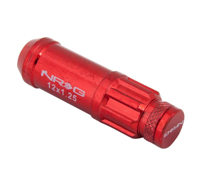 700 Series NRG M12 X 1.25 Steel Lug Nut w/Dust Cap Cover Set 21 Pc w/Locks & Lock Socket - Red