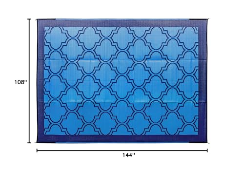Camco Outdoor Large Reversible Patio Mat - Easy to Clean, Perfect for Picnics, Cookouts, Camping, and The Beach (9' x 12', Lattice Blue Design) (42856)