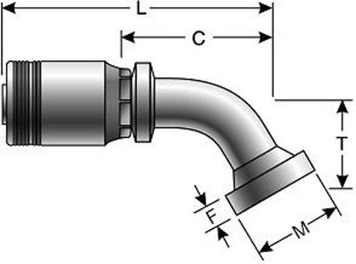 GlobalSpiral Series Gates MAX Pressure Couplings, Caterpillar Style O-Ring Flange, 60 Degree Bent Tube, 2" ID 32GSM-32FLC60-083