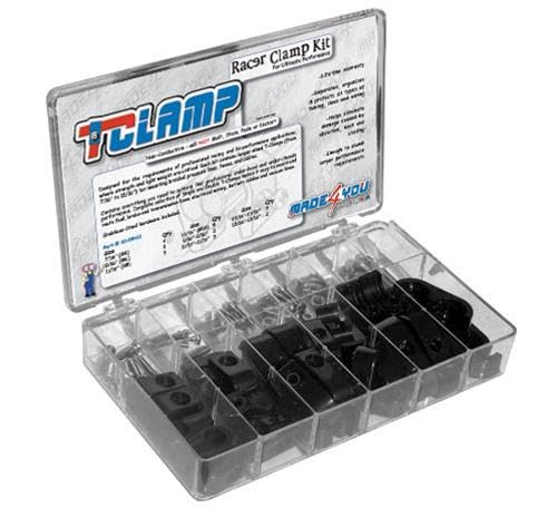 Racer T-CLAMP KIT, #4 to #10 Single and 9/16" to 15/16" Double Clamps, Black