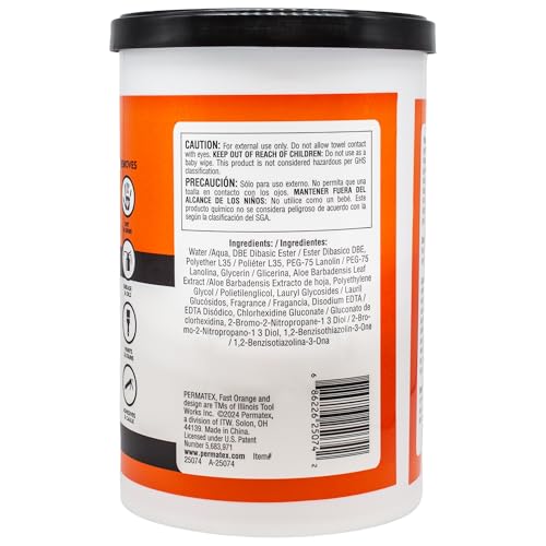 Heavy Duty Fast Orange Scrubbing Towels Removes Tough Grease, Grime, Paint, Resins, Glue and More, for Hands, Tools and Surfaces Without Sticky Residue, 72 ct