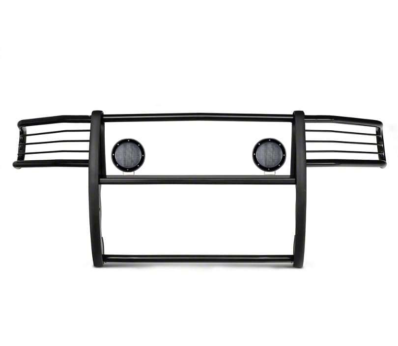 Grille Brush Black Horse Bumper Guard Modular Black Come with Pair of 5.3" Dia.LED Lights with Black Trim Rings Compatible with 2003-2005 Dodge Ram 1500/2500/3500-17DG105MA-PLFB