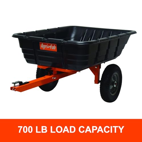 Tow Behind Agri-Fab 45-0573 700 lbs Poly Dump/Swivel Cart; Lawn & Garden Trailer for Lawn Mowers, 16" Pneumatics Tires, Easy to Use Foot Dumping Mechanism