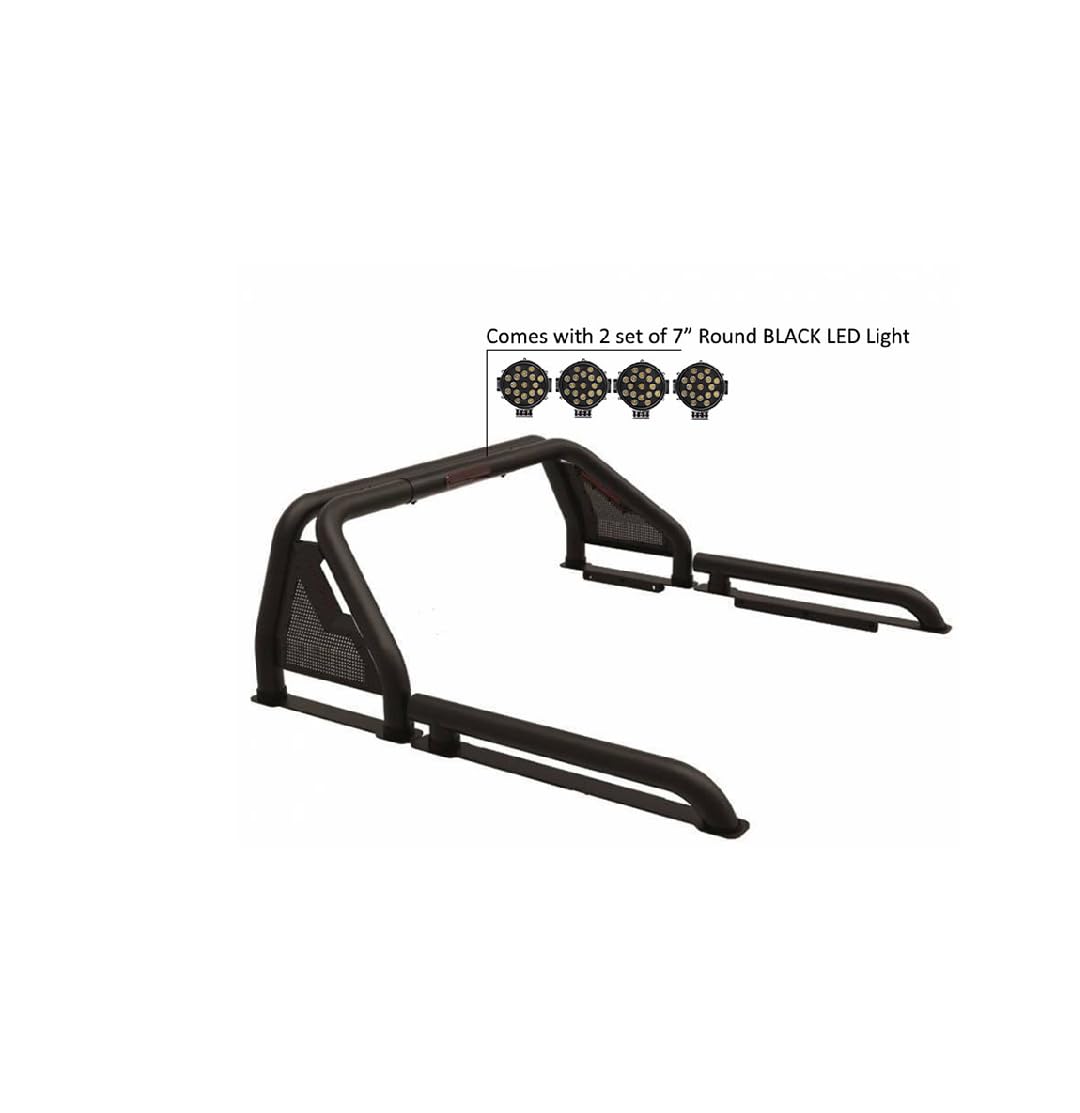 Gladiator Roll Bar Black Horse incl. Pair of 7.0" Dia. LED Lights w/Black Trim Rings Modular Compatible with 2019-2022 Ford Ranger-GLRB-07B-PLB