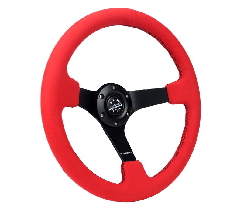 NRG Innovations Reinforced NRG-RST-036MB-REA Steering Wheel - 350mm Sport Steering Wheel (3' deep) Red Alcantara with Black Baseball Stitching - Matte Black Spoke