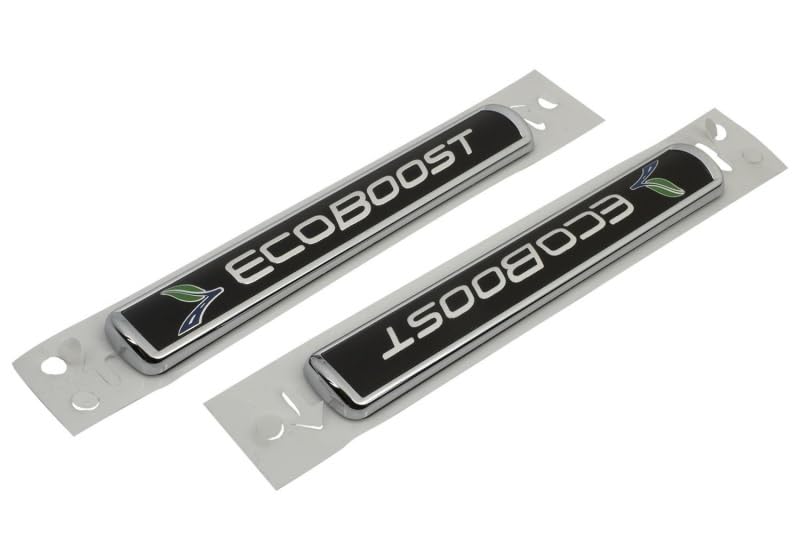 EcoBoost Ford Racing Black/Silver Emblem 3-1/2in x 9/16in - Set of 2