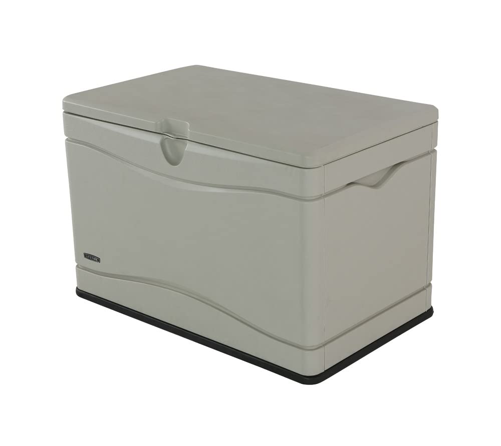 LIFETIME 60059 Desert (Tan) Sides and Lid Black Bottom Outdoor Storage Box-80 Gal, 80 Gallon, Desert Sand