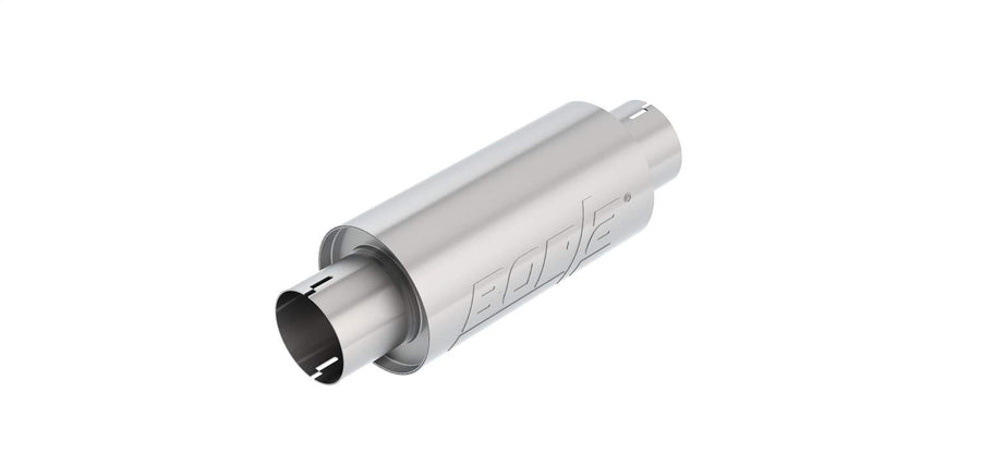 BORLA Resonator/Specialty 401343 - 3" Center Inlet/ 3" Center Outlet 5" Round x 10" Long Body 15" Overall Length. Universal Part. Reversible Design. Notched Necks.