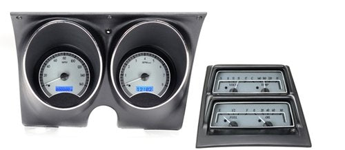 68 Chevy Camaro Dakota Digital with Console Gauges Analog Dash Silver Red VHX-68C-CAC-S-R