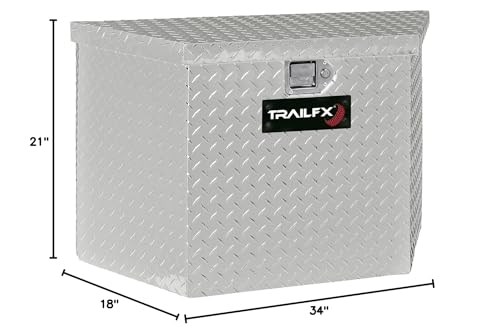 Trailer Tongue Tool Box TrailFX Single Lid with Struts Polished 16-Gauge Diamond Tread Aluminum 4.1 Cubic Foot Capacity 34 Inch Length x 18 Inch Width x 21 Inch Height Bright Finish 201341