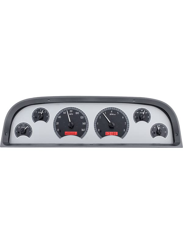 Dakota Digital VHX Analog Dash Gauge System VHX-60C-PU-S-R Compatible with Chevy 1960-63 Pickup Truck, Silver Alloy Style, Red Backlighting