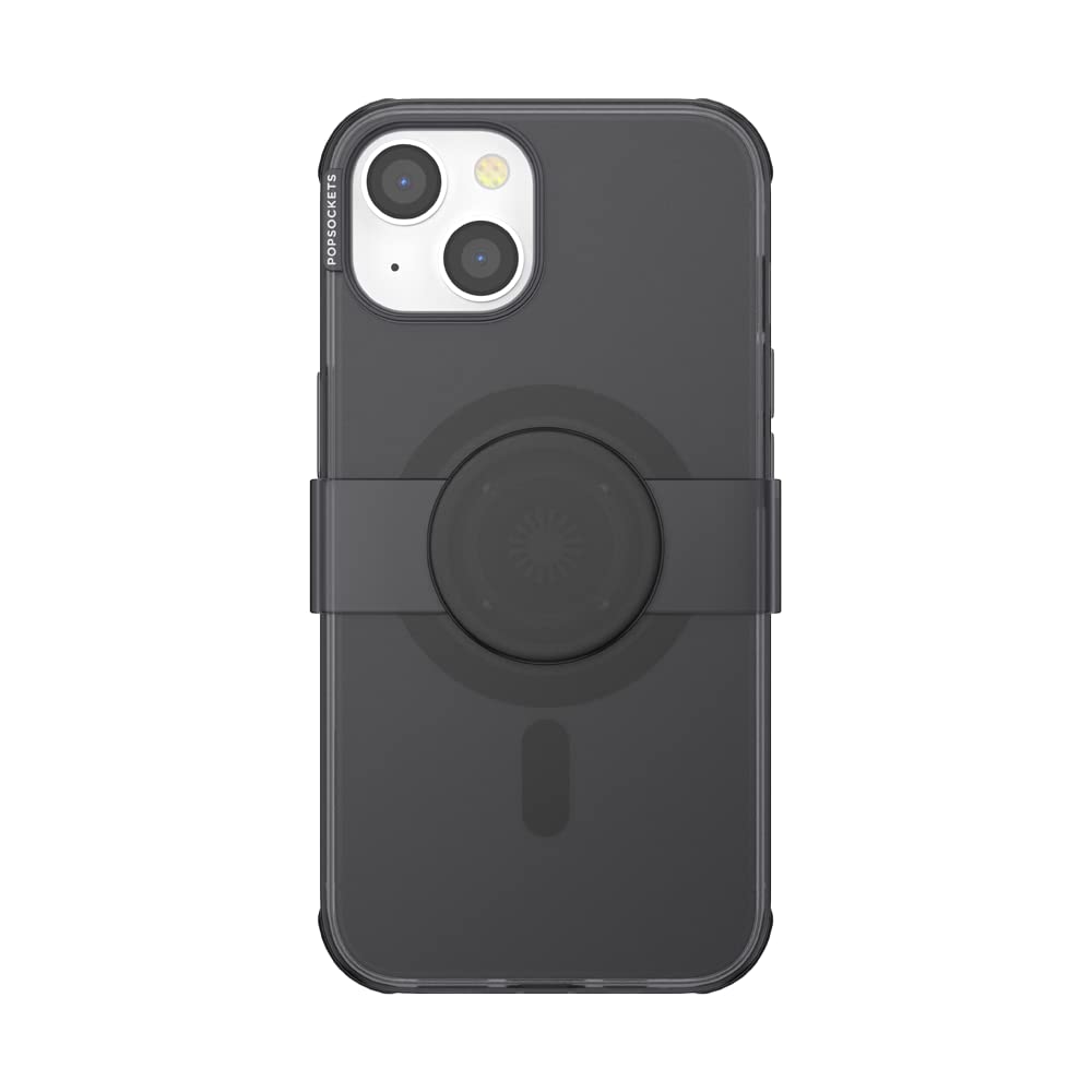 iPhone 14 Case PopSockets with Phone Grip and Slide Compatible with MagSafe, Phone Case for iPhone 14, Wireless Charging Compatible - Transluscent Black