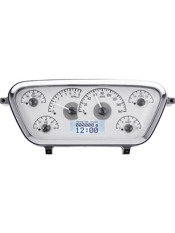 Dakota Digital VHX-53F-PU-S-W Analog Dash Gauge System Compatible with 1953-55 Ford Pickup Truck Silver Alloy White Backlighting
