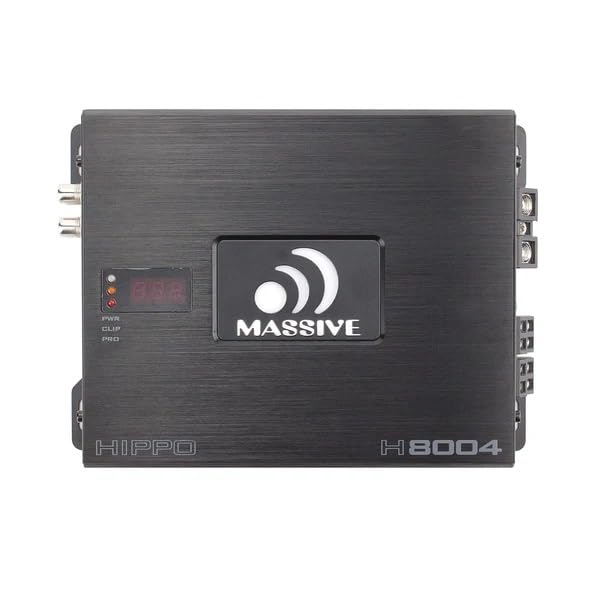 125 Watts RMS x 4 @ 4 Ohm Massive Audio H8004 4 Channel Hippo Series High Performance Amplifier
