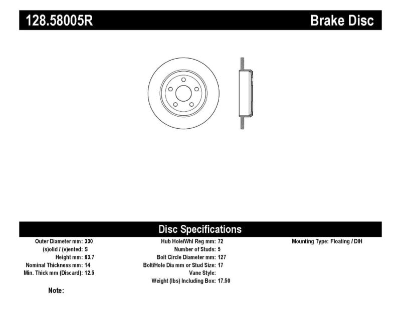 Brake Rotor StopTech (128.58005R)