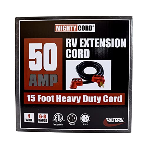 Valterra Mighty Cord® 15-Foot RV 50-Amp Extension Cord, Power Extension Cord, Red