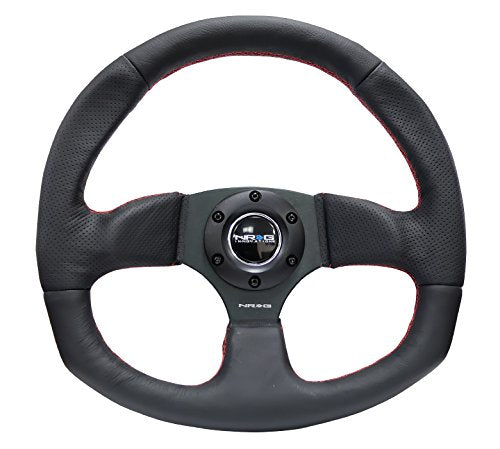 NRG Innovations Reinforced NRG-RST-009R-RS Steering Wheel Black Leather with Red Stitch