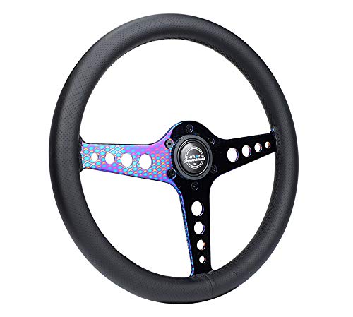 NRG Innovations Light Weight NRG-ST-034MC-PR Gaming Steering Wheel: Driftz- Made with Perforated Leather, Light Weight Composits and NeoChrome Spoke with Holes