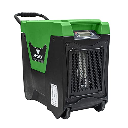 XD-85L2 XPOWER 145-Pint LGR Commercial Dehumidifier with Automatic Purge Pump, Drainage Hose, Handle and Wheels for Water Damage Restoration, Clean-up Flood, Basement, Mold, Mildew (Green)