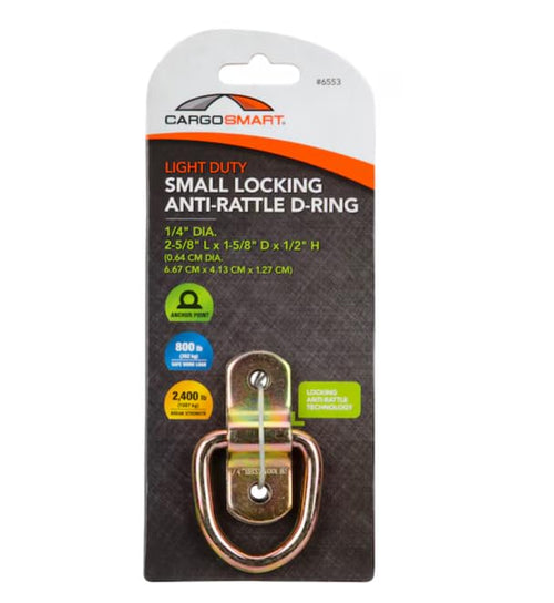 Small Light Duty Locking-Anti Rattle D-Ring, 1/4" Diameter, 2 5/8" x 1 5/8" 2,400 lb 1 Pk