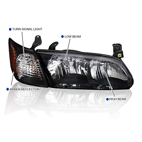 Black Headlights + Corner Lights SPEC-D TUNING Compatible with 2000-2001 Toyota Camry L+R Pair Head Light Lamp Assembly