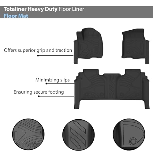 TOTALINER Black Horse Heavy Duty Floor Mat Anti-Skid Black 1.37'' Thickness Compatible with 2019-2023 Chevrolet Silverado 1500 Double Cab-FMCSI19