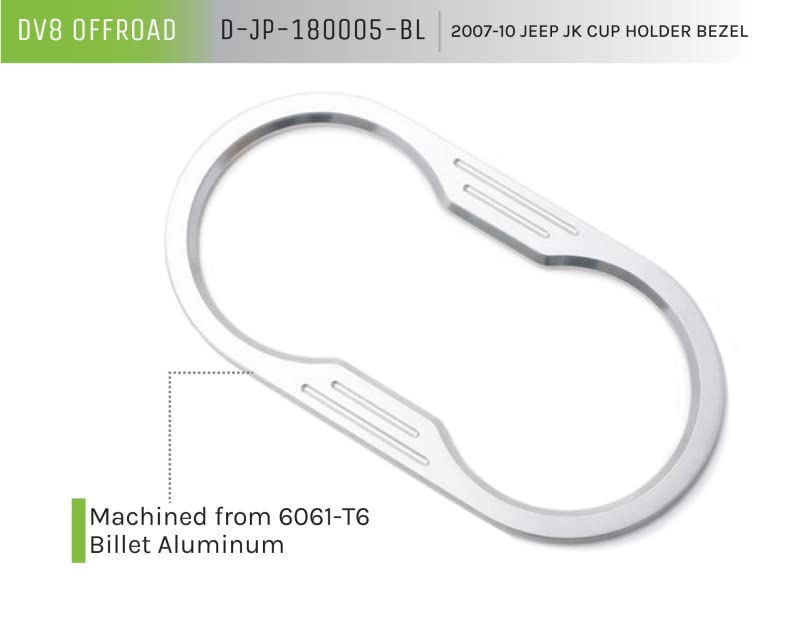 Cup Holder Bezel Cover for 07-10 Wrangler JK | DV8 Offroad | D-JP-180005-BL | Billet Aluminum Construction | Adhesive Attachment