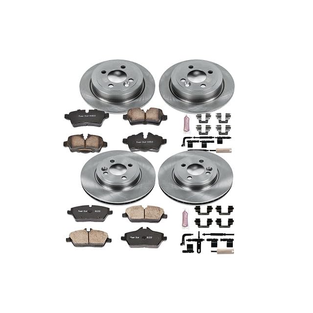 Power Stop Autospecialty KOE6298 Front and Rear Replacement Brake Kit-OE Brake Rotors & Ceramic Brake Pads and 1 Front & 1 Rear Sensor Wires